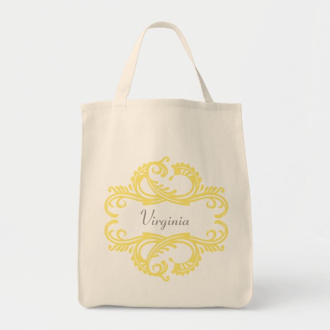 Yellow Chic Damask Tote Bag (Front)
