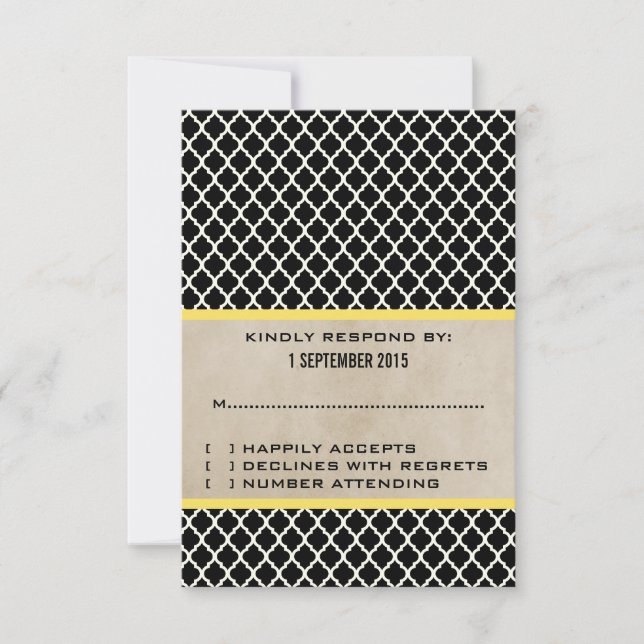 Yellow Chic Quatrefoil Response Card (Front)