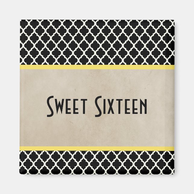 Yellow Chic Quatrefoil Sweet 16 Magnet (Front)