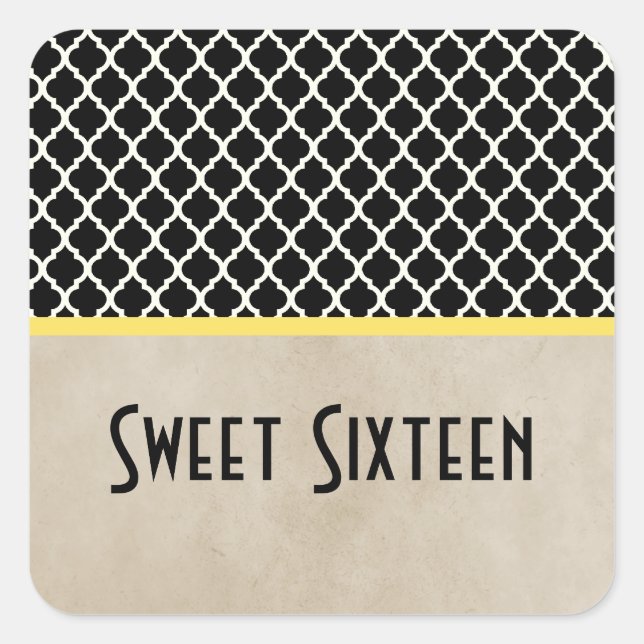 Yellow Chic Quatrefoil Sweet 16 Stickers (Front)