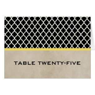 Yellow Chic Quatrefoil Table Number Card
