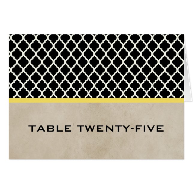 Yellow Chic Quatrefoil Table Number Card (Front Horizontal)