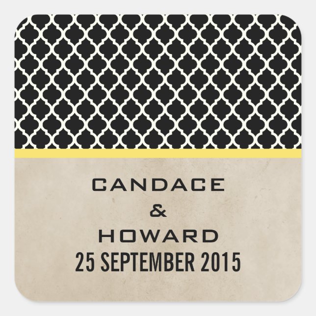 Yellow Chic Quatrefoil Wedding Stickers (Front)