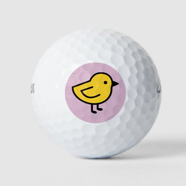 Yellow Chick Bird On A Pink Golf Balls (Front)