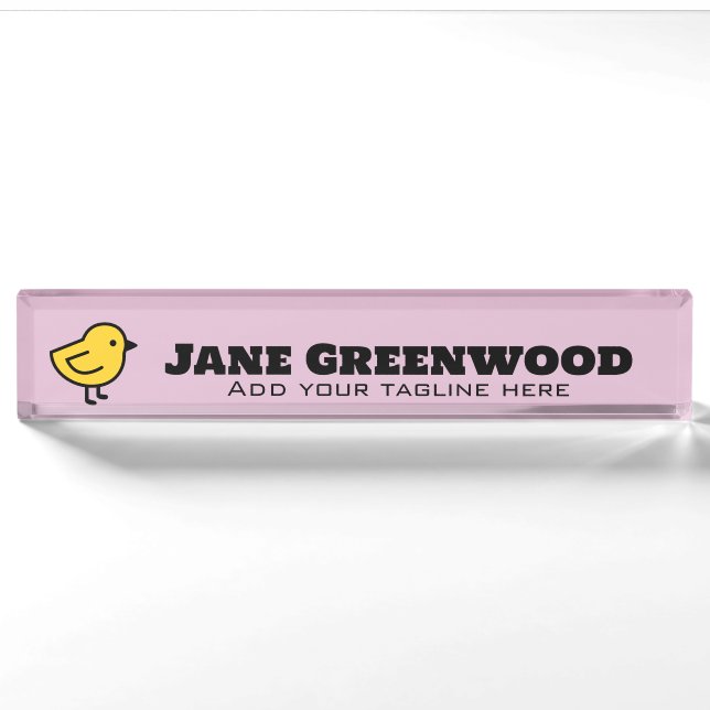 Yellow Chick Bird On A Pink Nameplate (Front)
