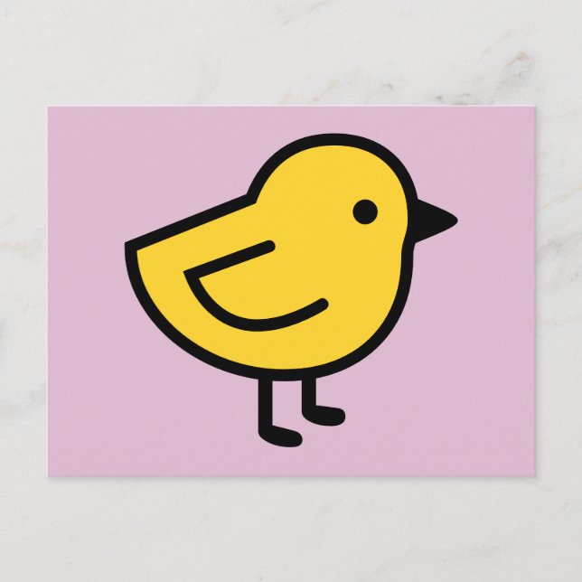 Yellow Chick Bird On A Pink Postcard (Front)