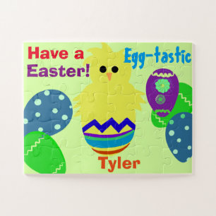 Yellow Chick Easter Eggs Personalised NAME Jigsaw Puzzle