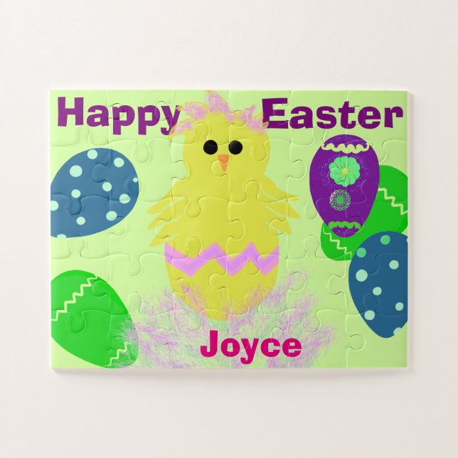 Yellow Chick Eggs Easter Personalised NAME Jigsaw Puzzle (Horizontal)
