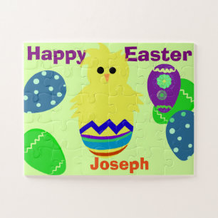 Yellow Chick Eggs Easter Personalised NAME Jigsaw Puzzle