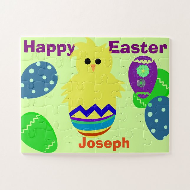 Yellow Chick Eggs Easter Personalised NAME Jigsaw Puzzle (Horizontal)