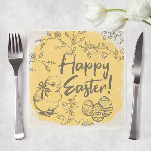 Yellow Chick & Eggs Happy Easter Party Napkin