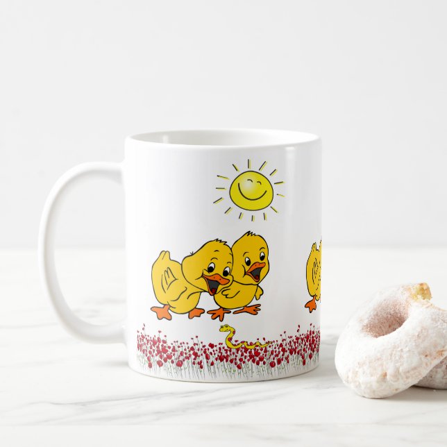 Yellow Chick Floral Sun Worm Mug (With Donut)