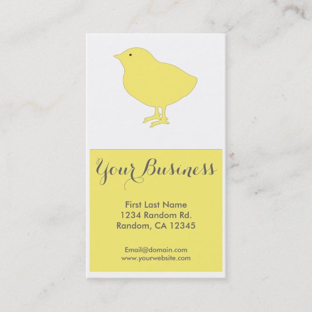 Yellow chicken customisable business cards (Front)