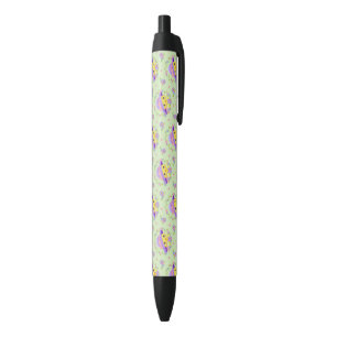 Yellow Chicken Floral Violet Spring Pattern Black Ink Pen