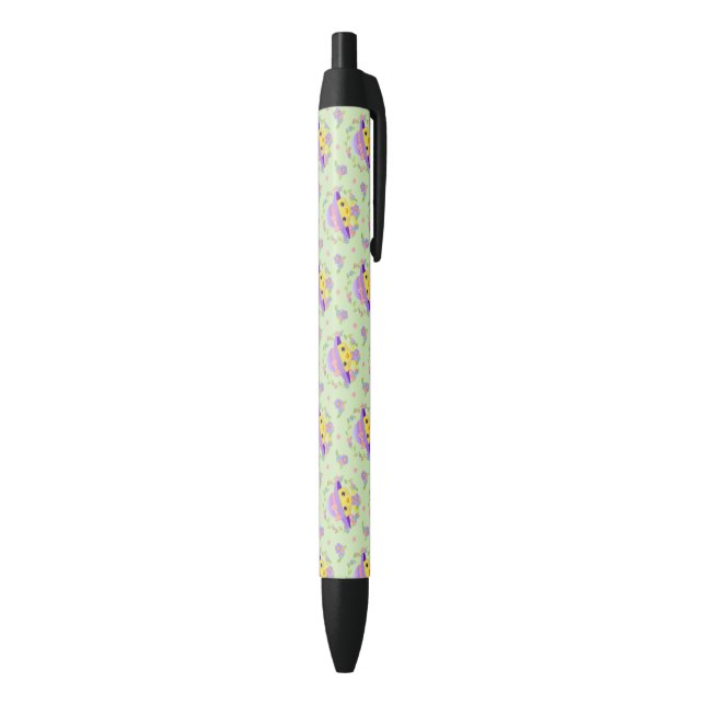 Yellow Chicken Floral Violet Spring Pattern Black Ink Pen (Bottom (Vertical))