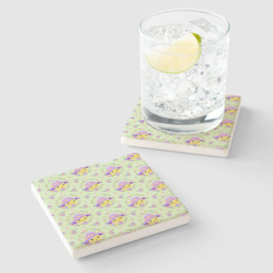 Yellow Chicken Floral Violet Spring Pattern Stone Coaster