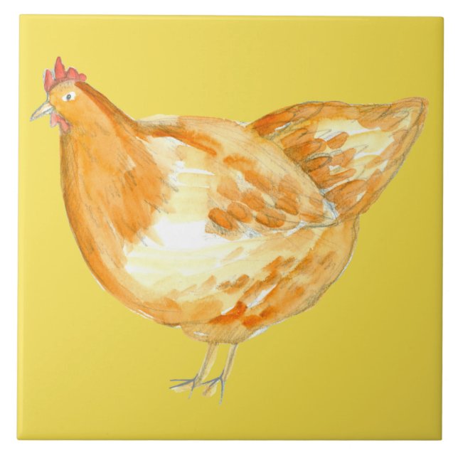Yellow Chicken Hen Ceramic Tile (Front)