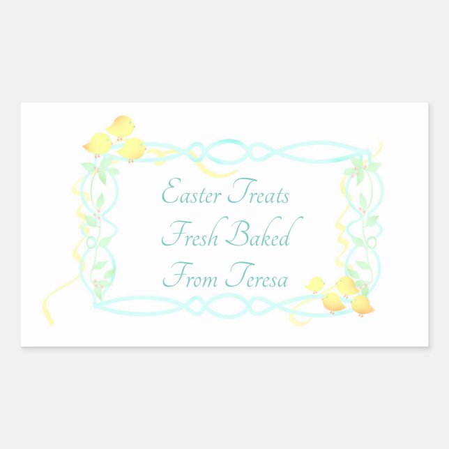 Yellow Chicks with a Blue Frame Easter Rectangular Sticker (Front)