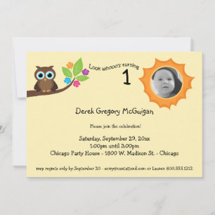 Yellow Children's Birthday Party Owl Photo Invite