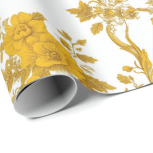 Yellow Chinoiserie Floral Toile Pattern 10 Garden  Wrapping Paper