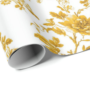 Yellow Chinoiserie Floral Toile Pattern 11 Garden  Wrapping Paper
