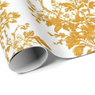 Yellow Chinoiserie Floral Toile Pattern 12 Garden  Wrapping Paper