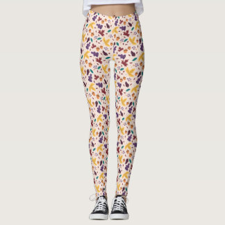 Yellow Chocolaty Leaf Pattern Leggings