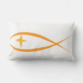 Yellow Christian Fish with Yellow Cross Pillow