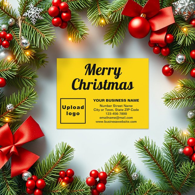 Yellow | Christmas | Business | Small Flat Holiday Card (Business brand on yellow flat holiday card for Christmas)