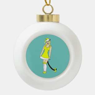 Yellow Christmas catgirl Ceramic Ball Christmas Ornament