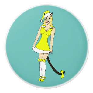 Yellow Christmas catgirl Ceramic Knob