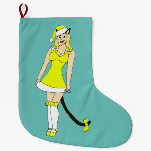 Yellow Christmas catgirl Large Christmas Stocking