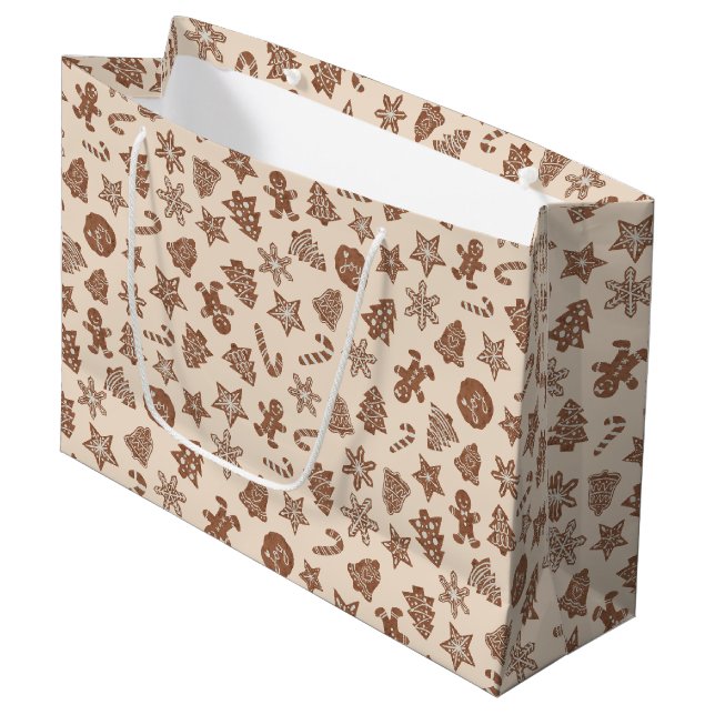 Yellow Christmas Cookies Pattern Large Gift Bag (Front Angled)