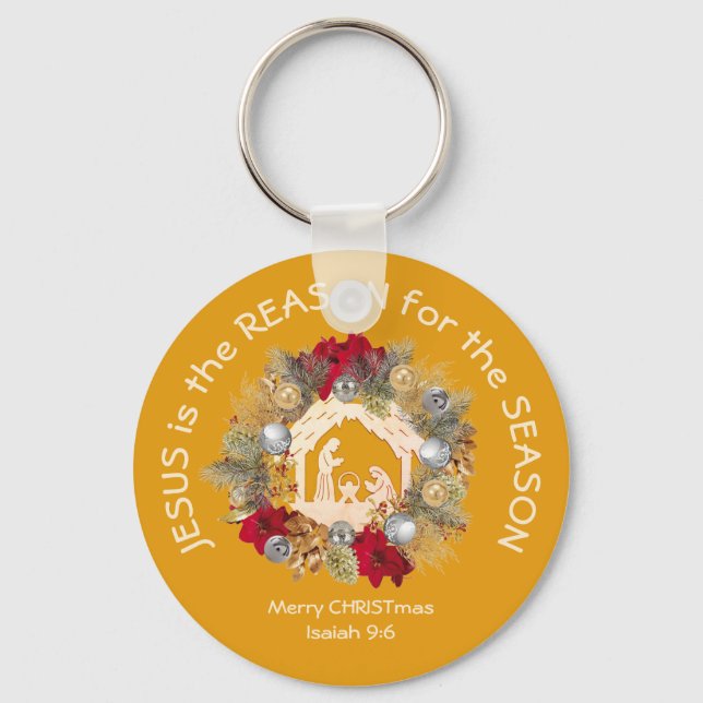  Yellow Christmas JESUS IS THE REASON Key Ring (Front)
