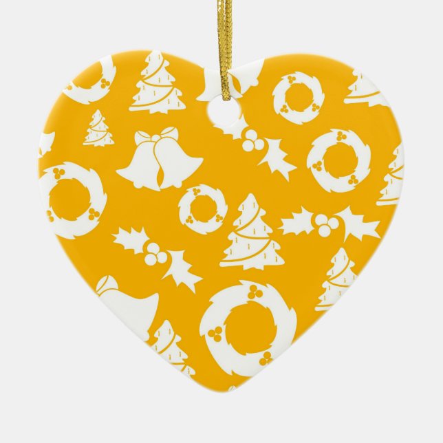 Yellow Christmas Pattern Ceramic Ornament (Front)