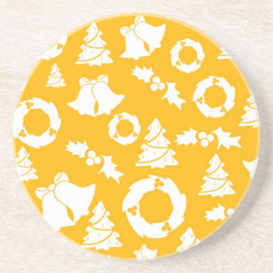 Yellow Christmas Pattern Coaster