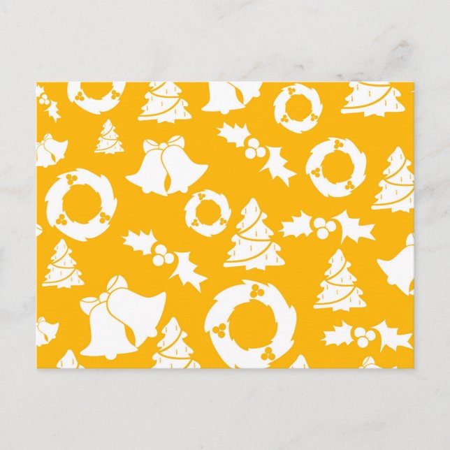 Yellow Christmas Pattern Holiday Postcard (Front)