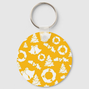 Yellow Christmas Pattern Key Ring