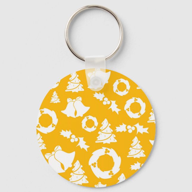 Yellow Christmas Pattern Key Ring (Front)