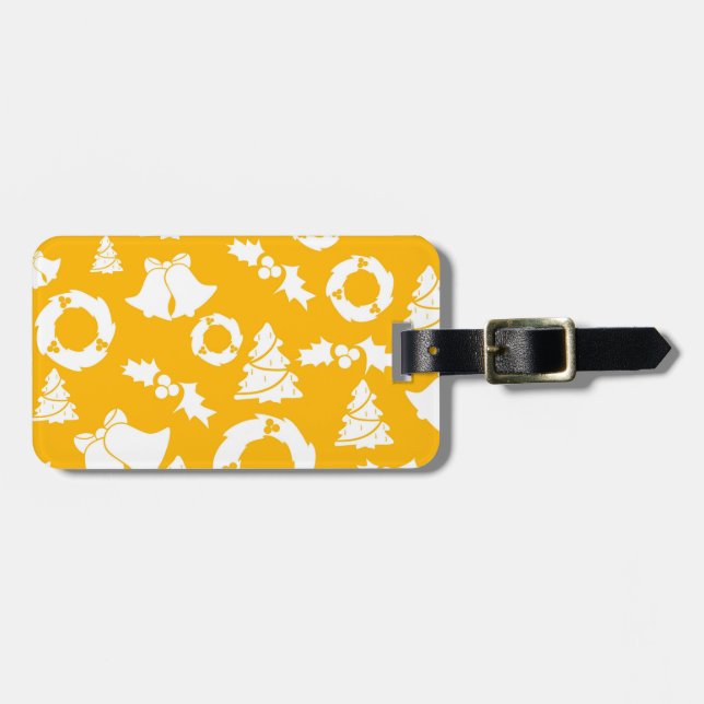 Yellow Christmas Pattern Luggage Tag (Front Horizontal)