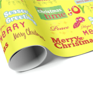 Yellow Christmas Season's Greetings Wrapping Paper