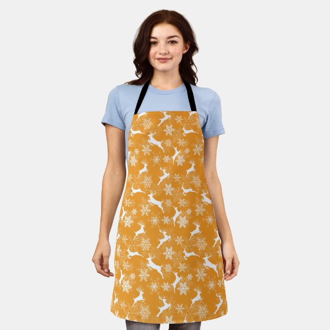 Yellow Christmas snowflakes deer pattern Apron (Worn)
