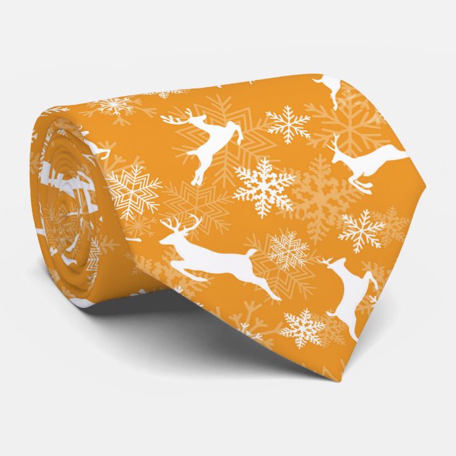 Yellow Christmas snowflakes deer pattern Tie (Rolled)