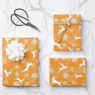 Yellow Christmas snowflakes deer pattern Wrapping Paper Sheet