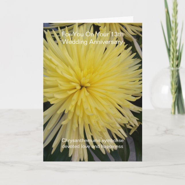 Yellow Chrysanthemum 13th Wedding Anniversary Card (Front)