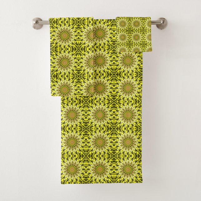 Yellow Chrysanthemum Floral Patterned Abstract  Bath Towel Set (Insitu)