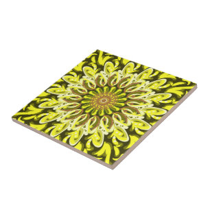 Yellow Chrysanthemum Flower Abstract Ceramic Tile