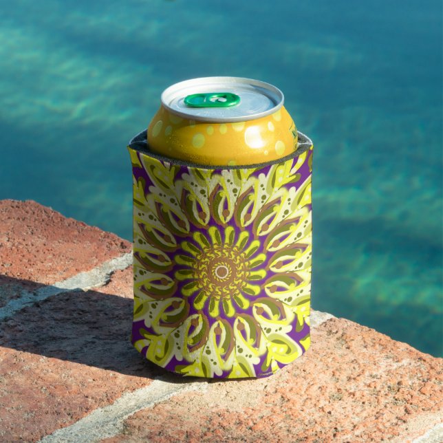 Yellow Chrysanthemum Flower Purple Abstract  Can Cooler (In Situ Pool)