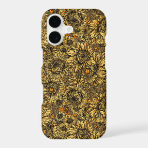 Yellow chrysanthemum flowers and orange beetles