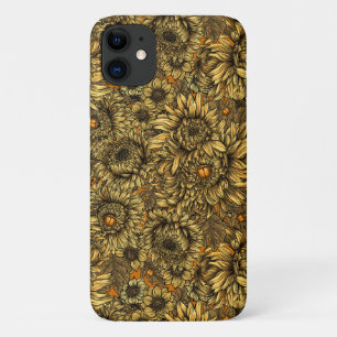 Yellow chrysanthemum flowers and orange beetles iPhone 11 case